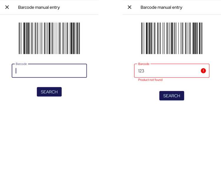 Barcode manual screens