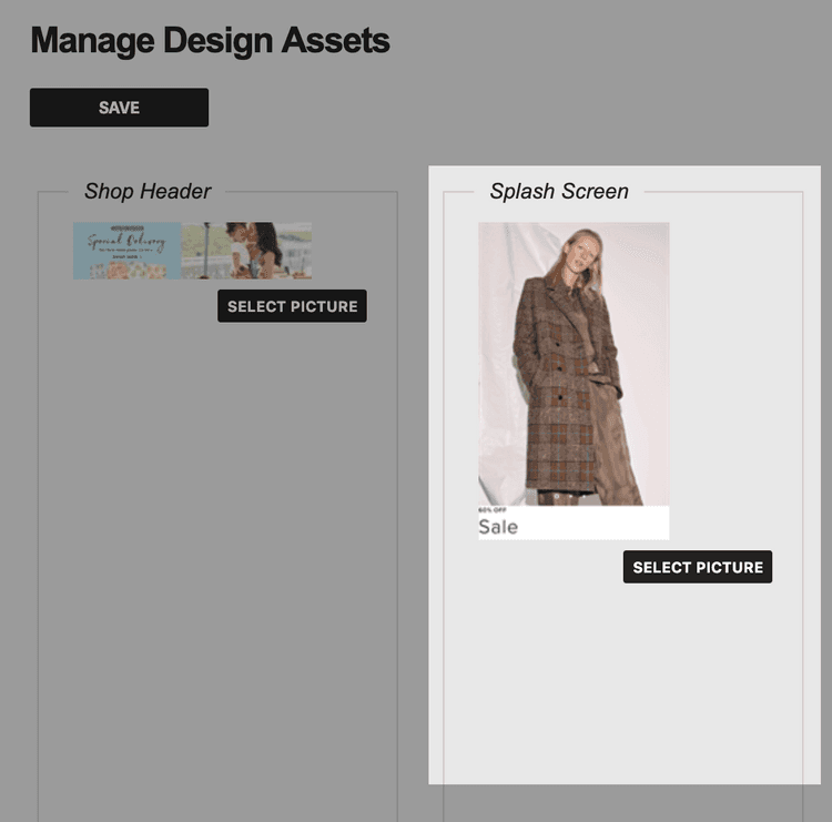 Design asset CMS screen