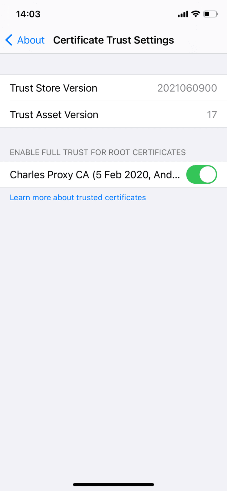 Trust root certificate