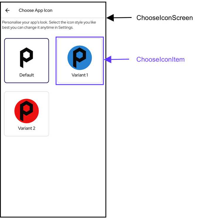 Composables in the choose icon screen