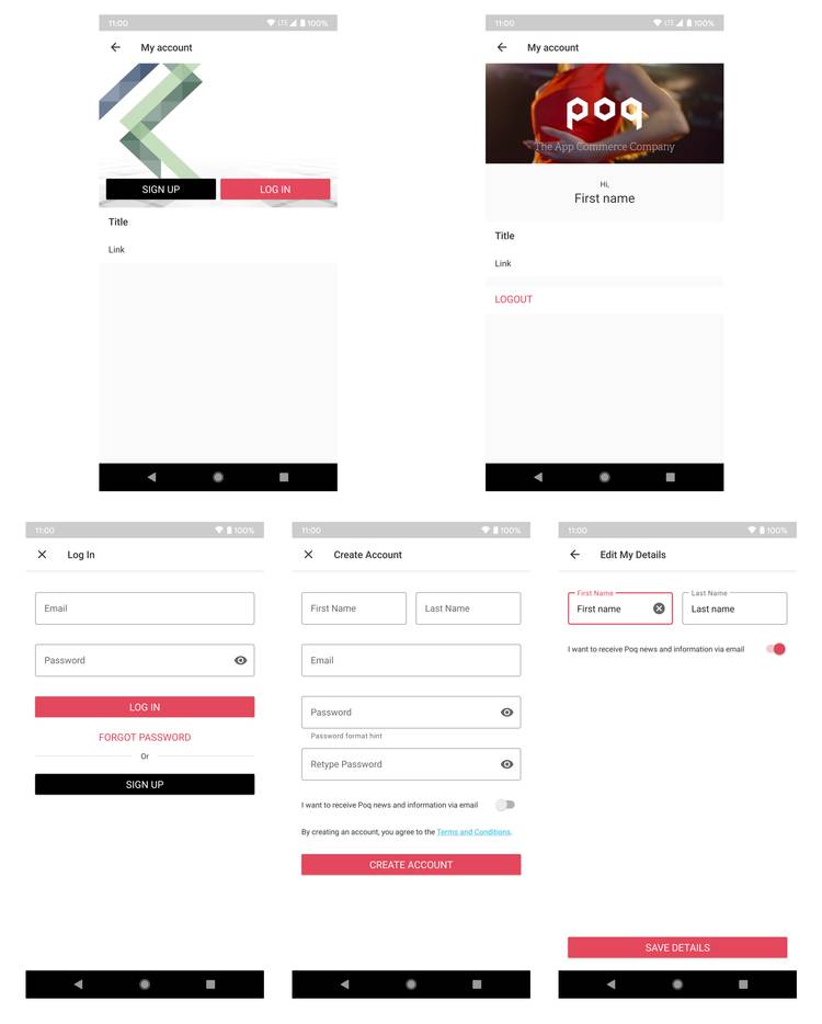 Account SDK screens