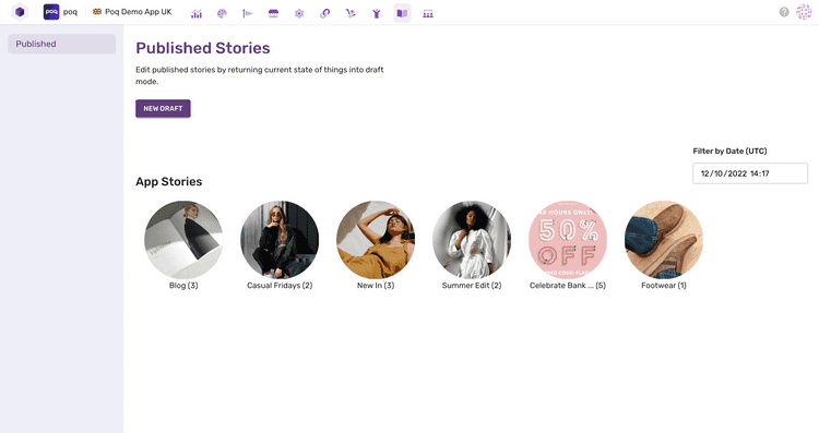 The stories page showing the published state