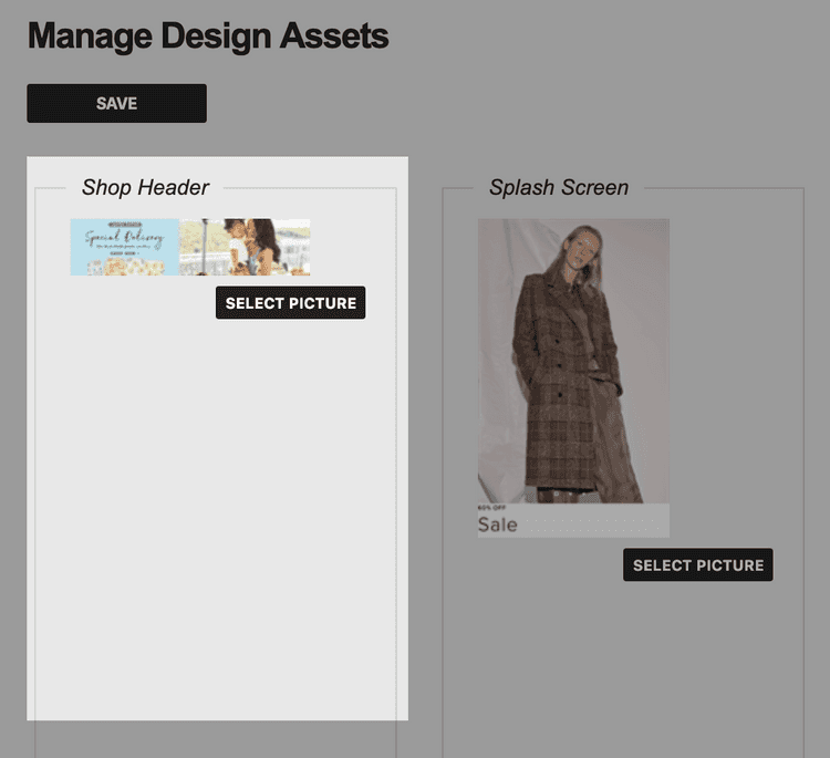 Design asset CMS screen