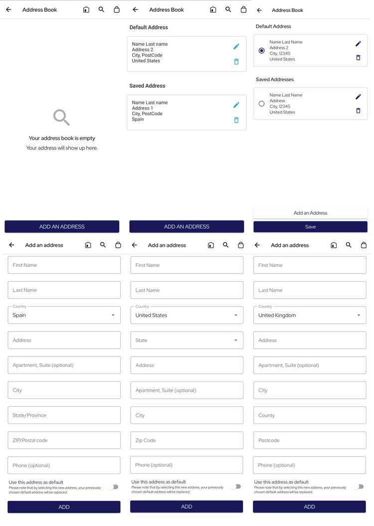 Addresses SDK screens