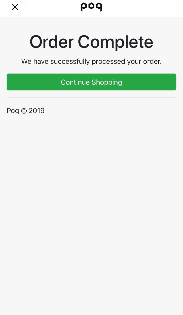 Web checkout screen with continue shopping button